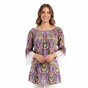 WinWin Multicolor Paisley Half Sleeve Lace Boho Tunic L-XL